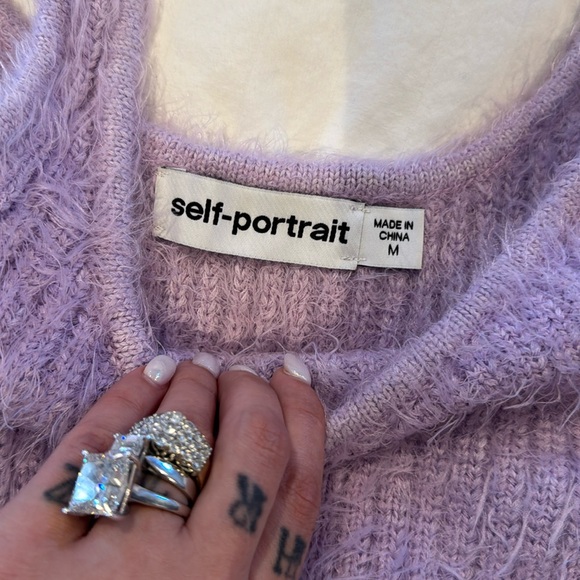 Self Portrait Fluffy Cropped Knit Top in Lilac, M - Picture 8 of 14
